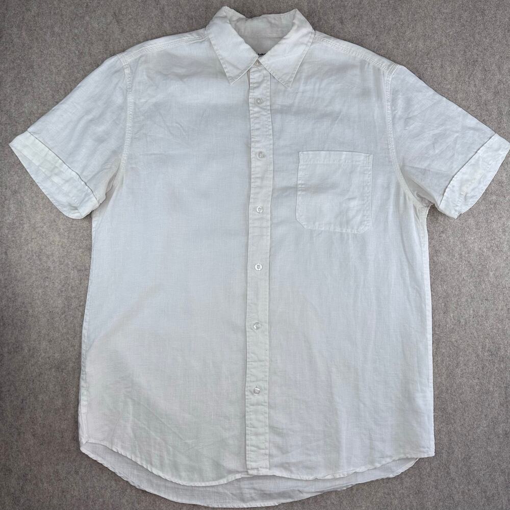 Next 100% Linen Apparel White Button Up Short Sleeve Shirt Medium